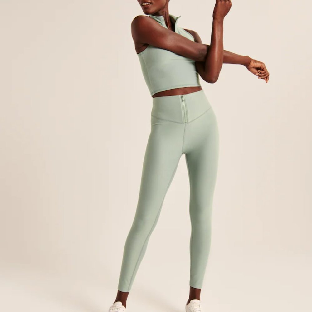 Abercrombie & Fitch Zip-Front Contour Leggings Light Green S
